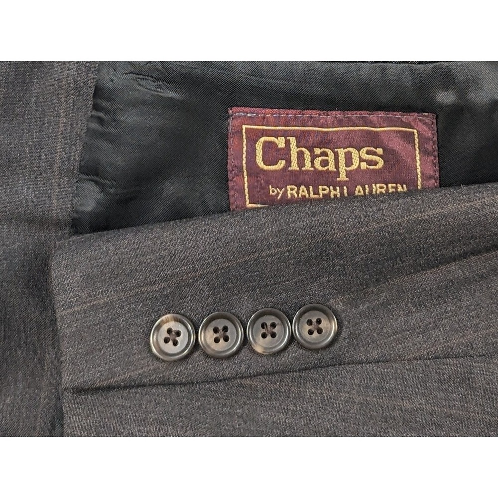 Vtg Chaps Ralph Lauren Blazer Sport Jacket Coat Wool Dark Brow Subtle Stripe 42L